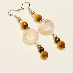Caramel Cat’s Eye, Tiger Eye & Clear Quartz Stone w/ Inclusions Earrings